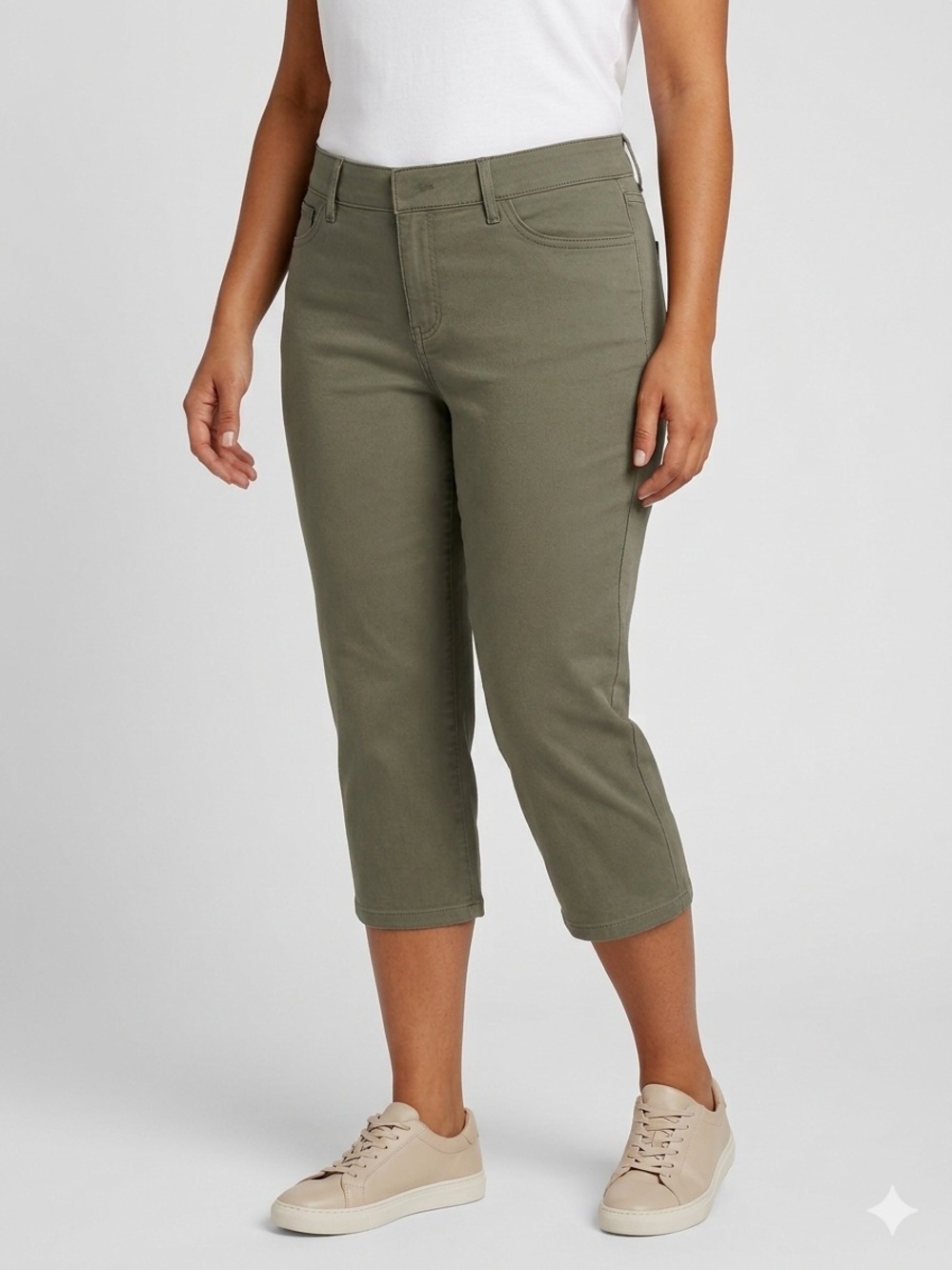 Liz Claiborne NWT Olive Stretch Flat-Front Mid Rise Cropped Stretchy Jeans